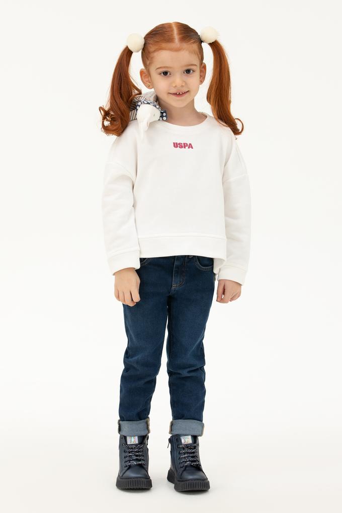 Çocuk Ekru Basic Bisiklet Yaka Sweatshirt