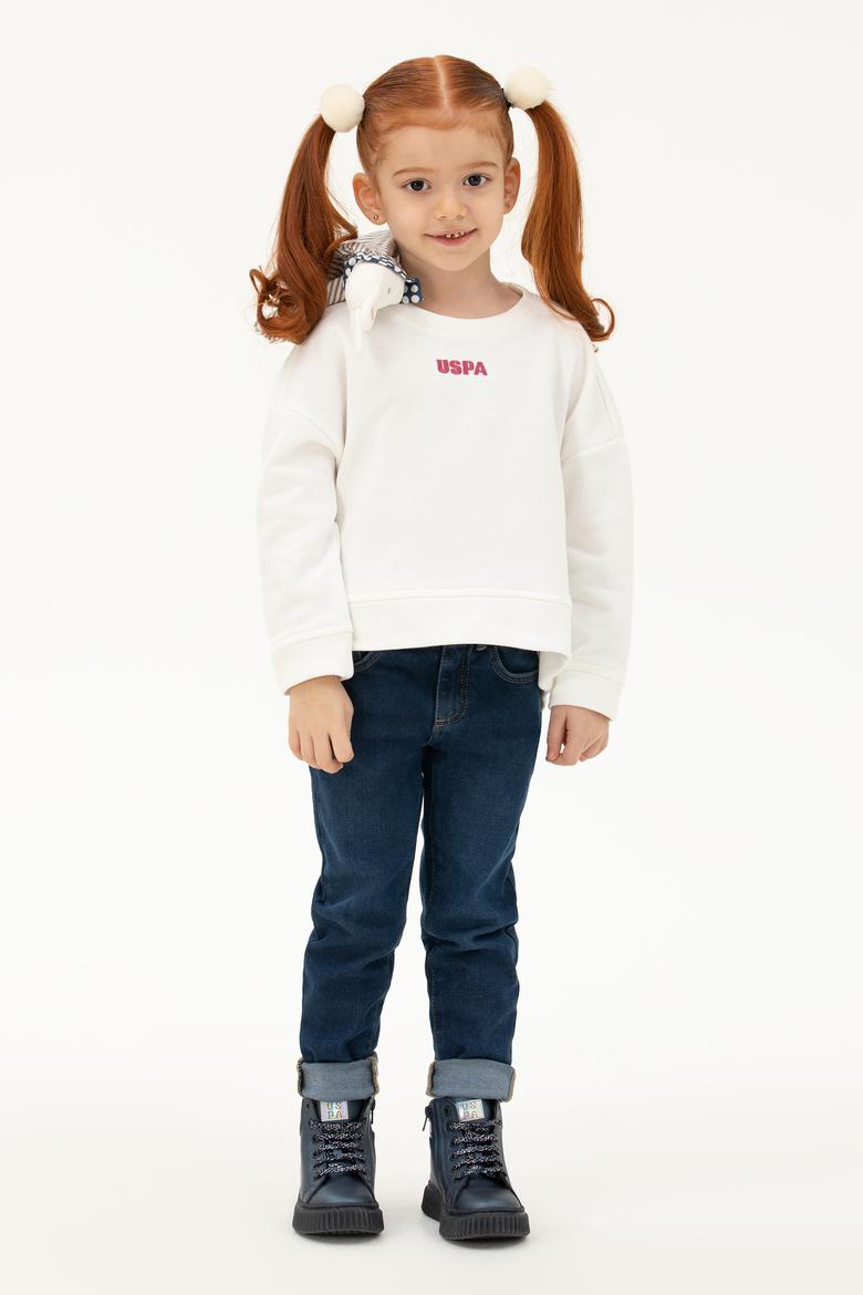 Çocuk Ekru Basic Bisiklet Yaka Sweatshirt