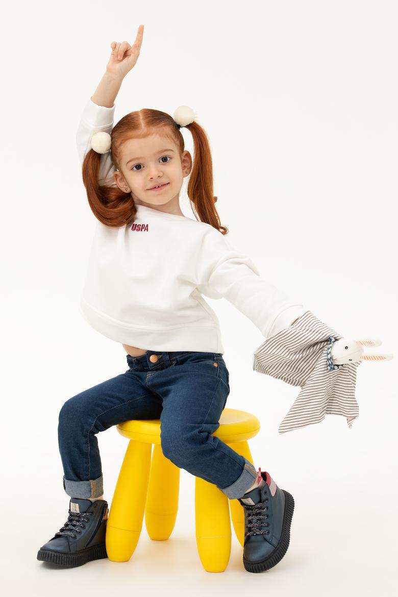 Çocuk Ekru Basic Bisiklet Yaka Sweatshirt - 50260923082