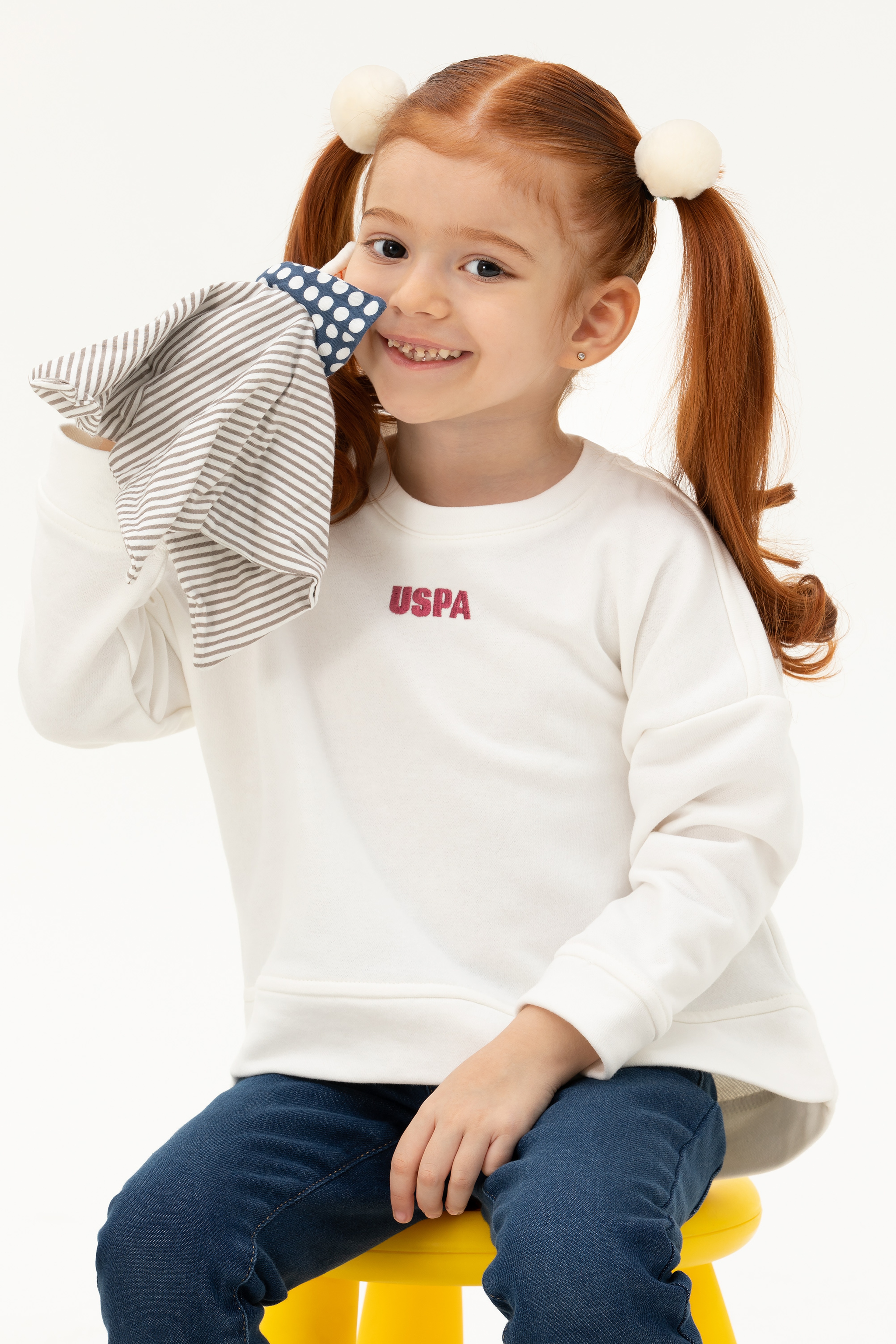 Çocuk Ekru Basic Bisiklet Yaka Sweatshirt - Image 2
