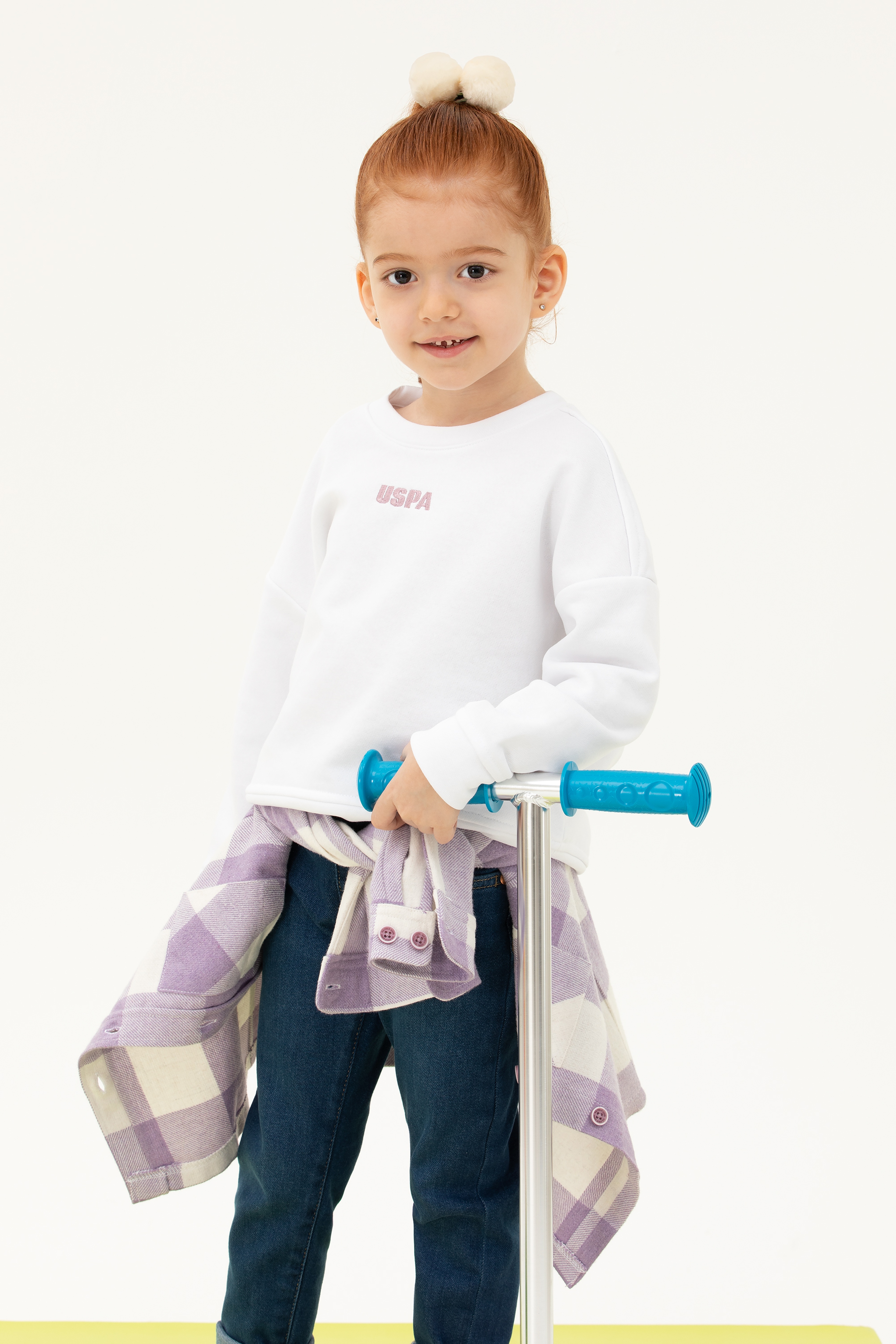Çocuk Beyaz Basic Bisiklet Yaka Sweatshirt