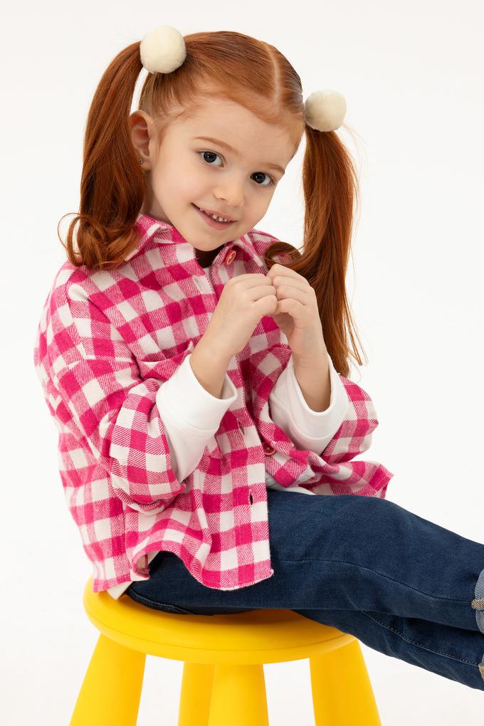 Kız Çocuk Nar Çiçeği Uzun Kollu Gömlek