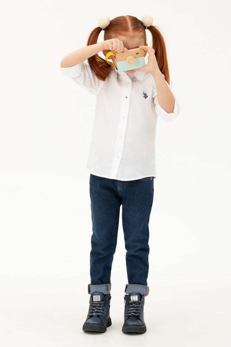 Kız Çocuk Beyaz Uzun Kollu Gömlek - 50262968012