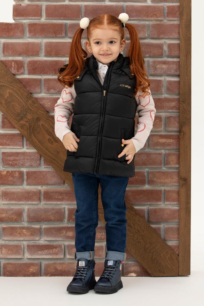 Kız Çocuk Siyah Kapüşonlu Yelek