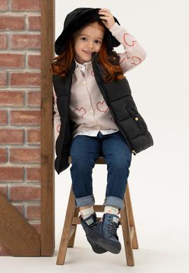 Kız Çocuk Siyah Kapüşonlu Yelek - 50271549014
