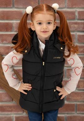 Kız Çocuk Siyah Kapüşonlu Yelek - 50271549014
