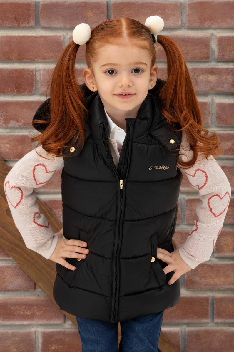 Kız Çocuk Siyah Kapüşonlu Yelek