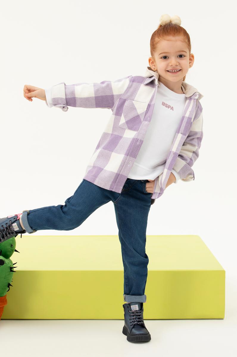 Kız Çocuk Lila Uzun Kollu Kapüşonlu Gömlek