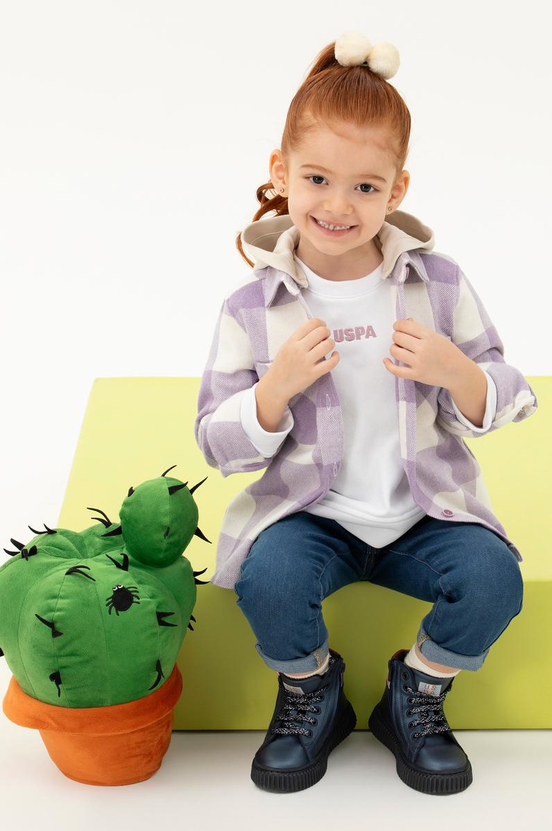 Kız Çocuk Lila Uzun Kollu Kapüşonlu Gömlek