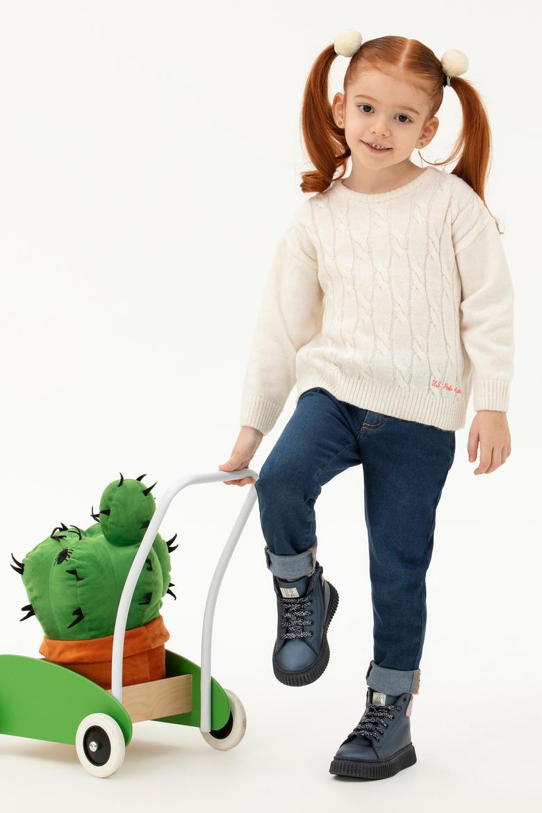 Kız Çocuk Krem Melanj Kazak