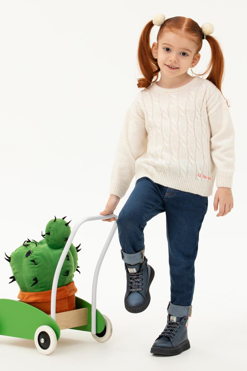 Kız Çocuk Krem Melanj Kazak