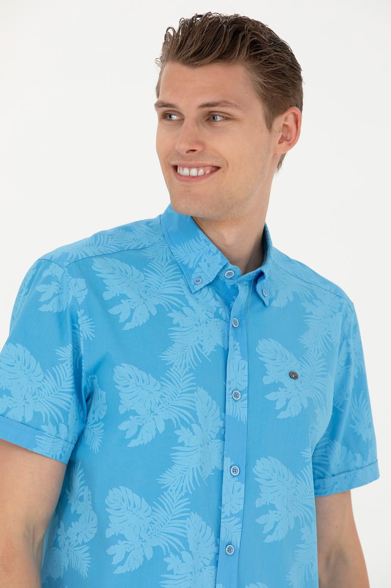 Erkek Turkuaz Kısa Kollu Gömlek