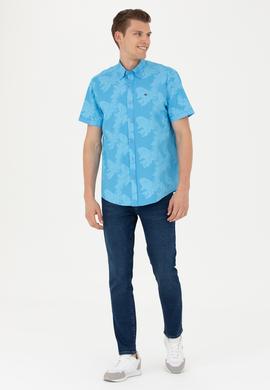 Erkek Turkuaz Kısa Kollu Gömlek - 50263878034