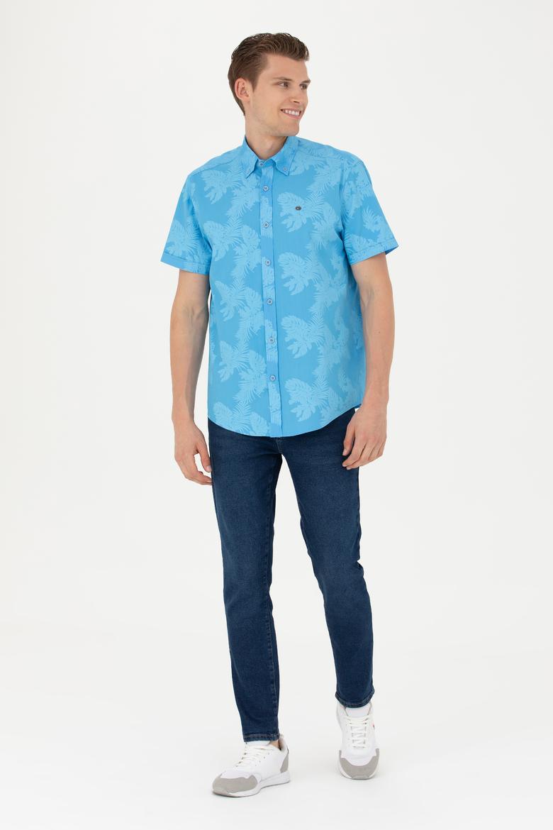Erkek Turkuaz Kısa Kollu Gömlek - 50263878034