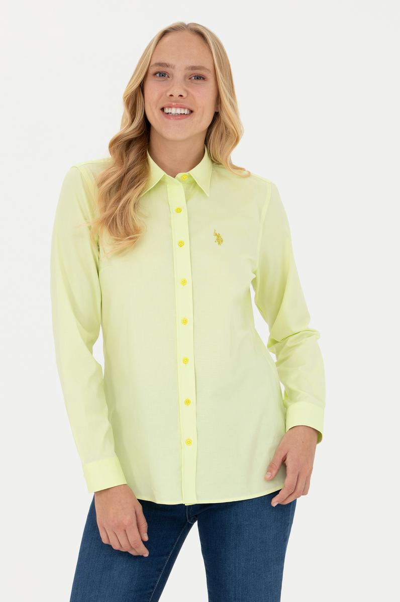Kadın Neon Sarı Uzun Kollu Basic Gömlek