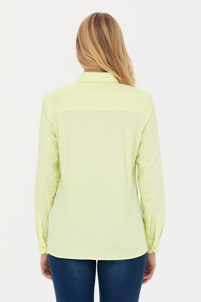 Kadın Neon Sarı Uzun Kollu Basic Gömlek - 50262851051