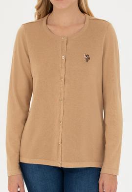 Kadın Kum Melanj Basic Triko Hırka - 50269008058