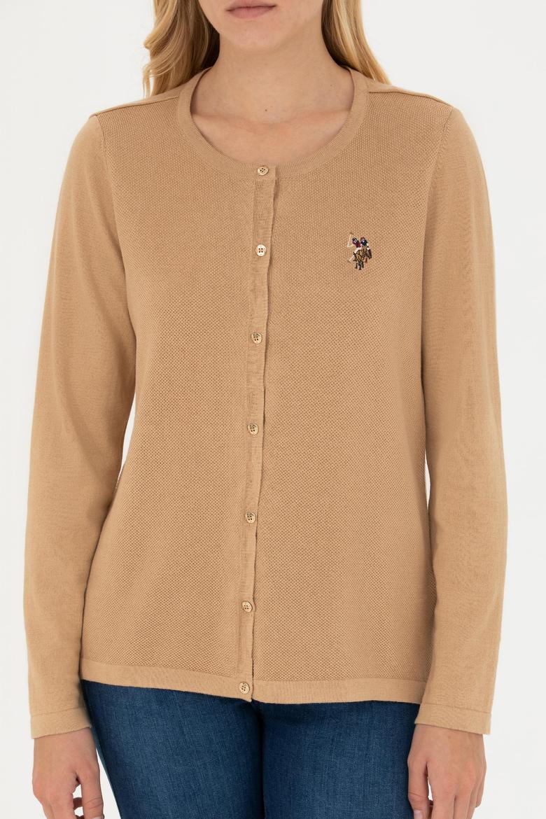 Kadın Kum Melanj Basic Triko Hırka - 50269008058