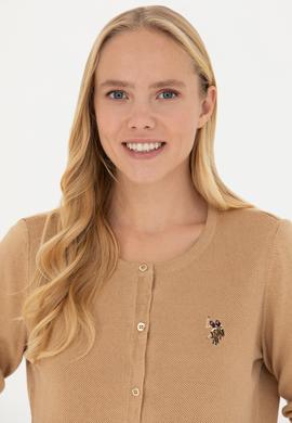 Kadın Kum Melanj Basic Triko Hırka - 50269008058