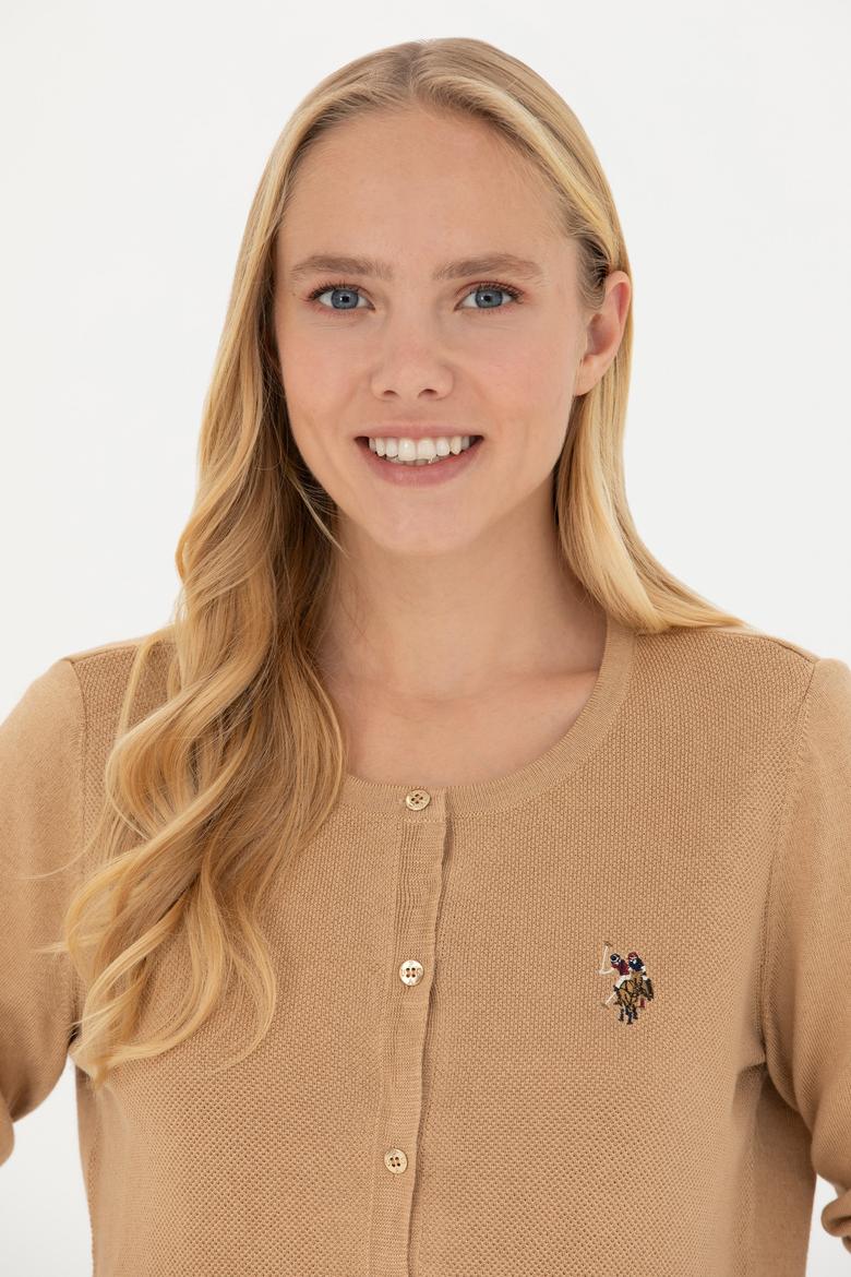 Kadın Kum Melanj Basic Triko Hırka - 50269008058