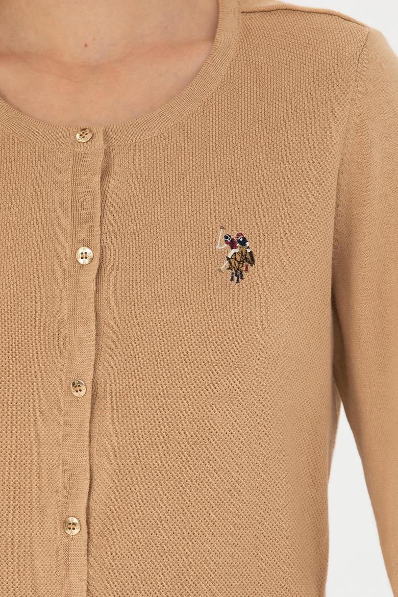 Kadın Kum Melanj Basic Triko Hırka - 50269008058