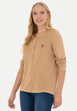 Kadın Kum Melanj Basic Triko Hırka - 50269008058