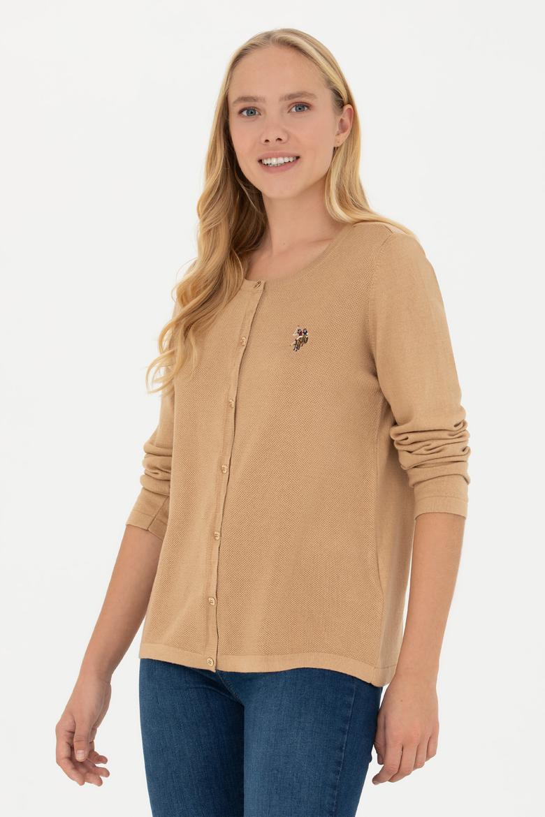 Kadın Kum Melanj Basic Triko Hırka - 50269008058