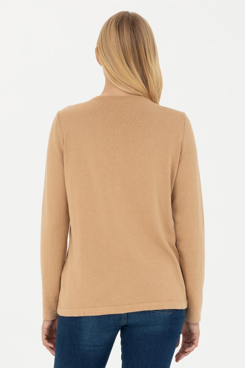 Kadın Kum Melanj Basic Triko Hırka - 50269008058