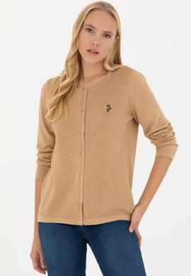 Kadın Kum Melanj Basic Triko Hırka - 50269008058