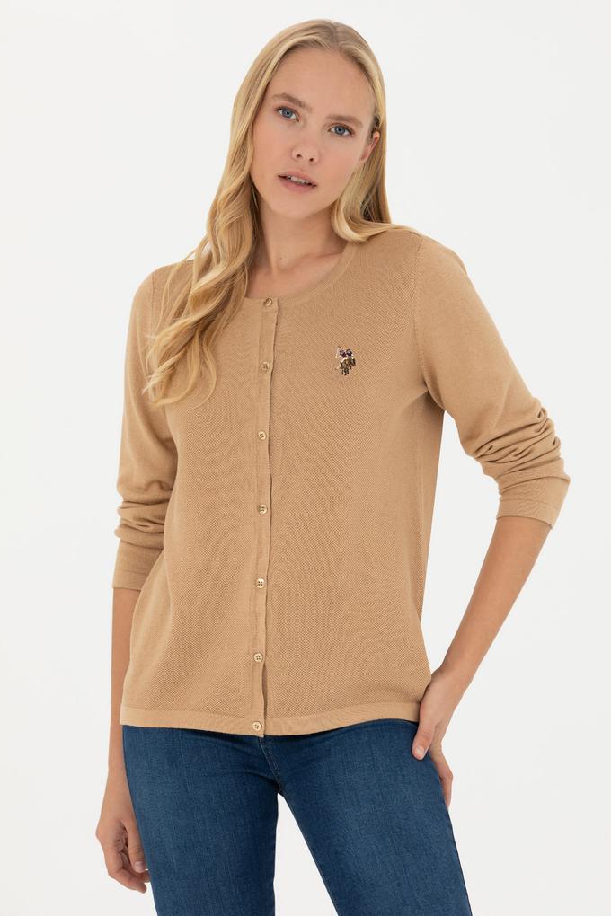 Kadın Kum Melanj Basic Triko Hırka