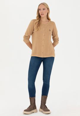 Kadın Kum Melanj Basic Triko Hırka - 50269008058