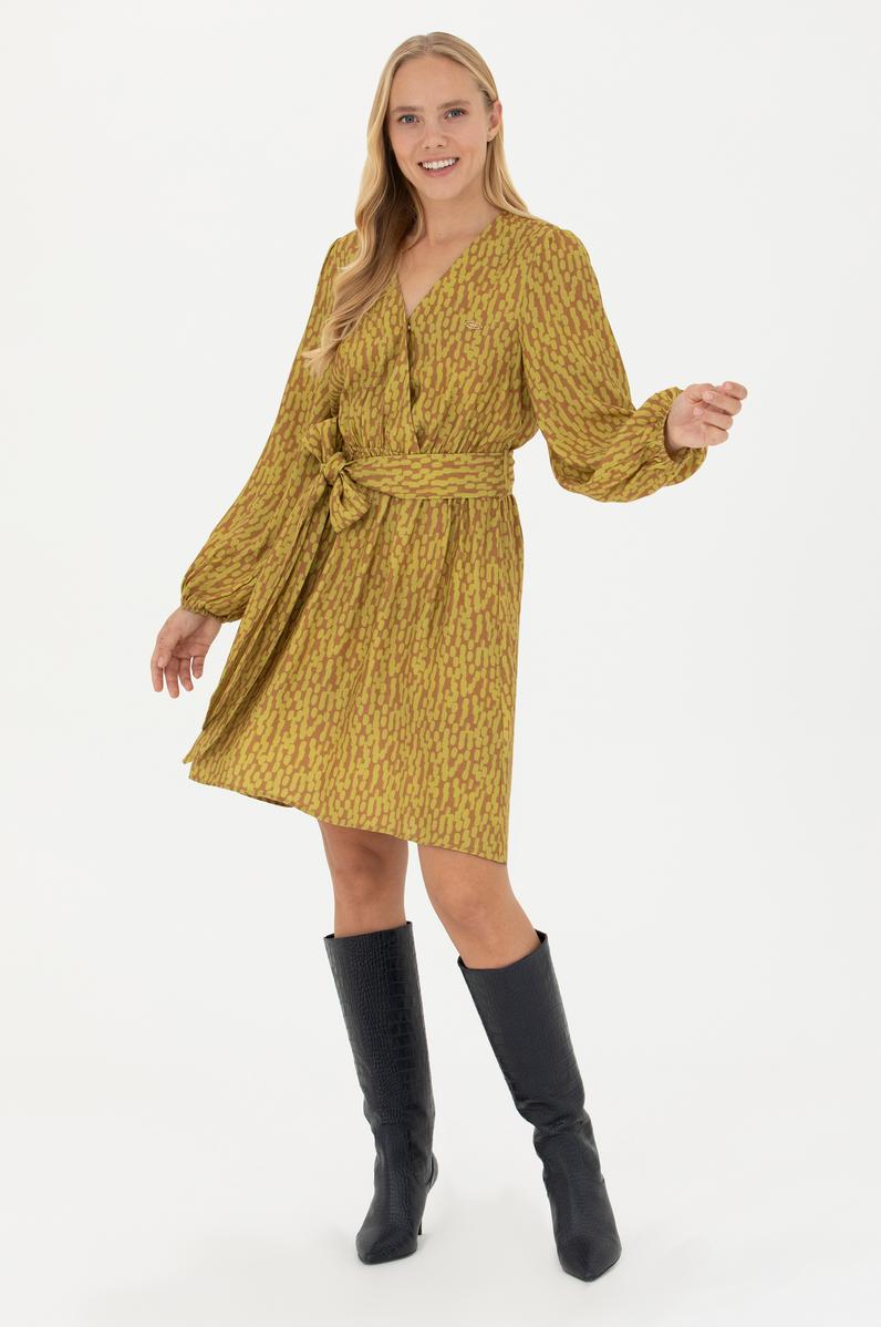 Kadın Neon Sarı Dokuma Elbise