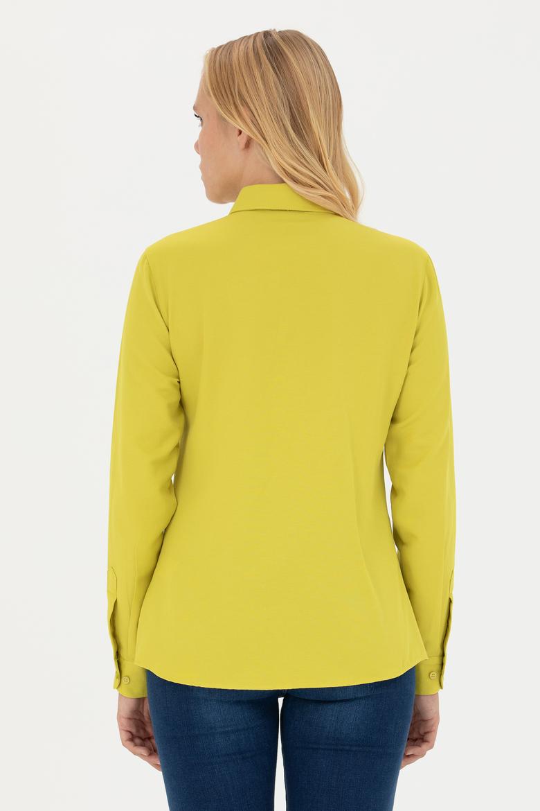 Kadın Fıstık Yeşili Uzun Kollu Basic Gömlek - 50271935058