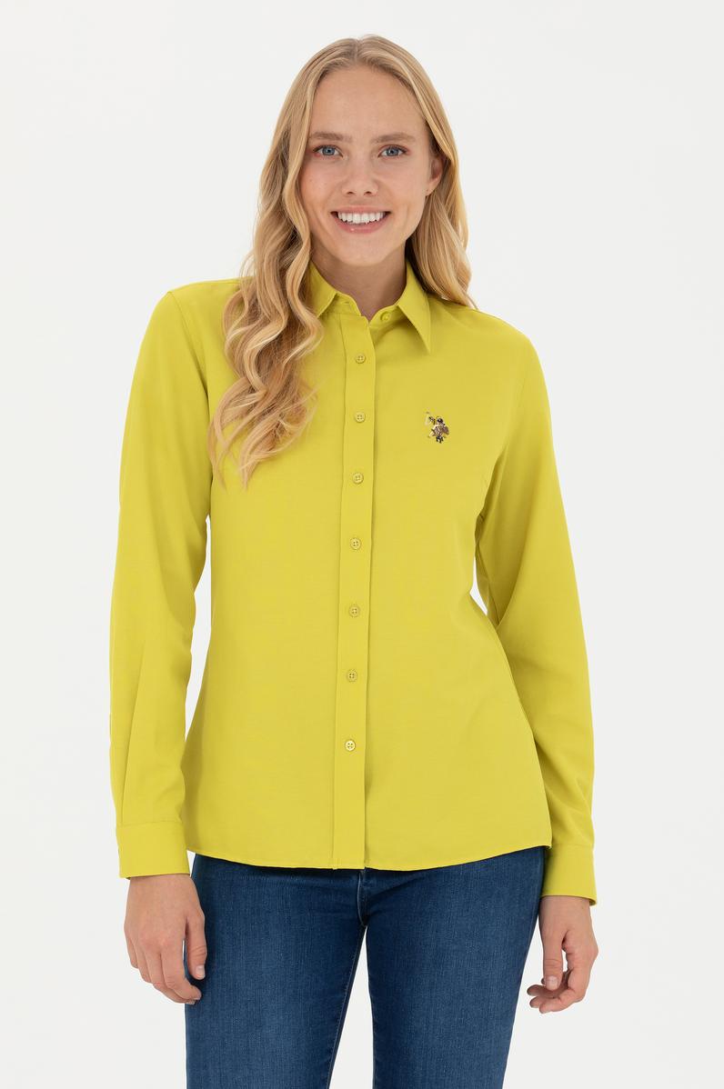 Kadın Fıstık Yeşili Uzun Kollu Basic Gömlek