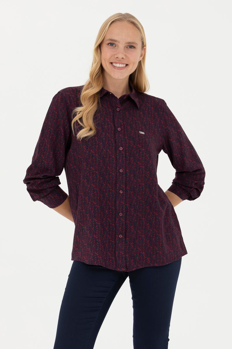 Kadın Bordo Uzun Kollu Gömlek