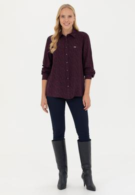 Kadın Bordo Uzun Kollu Gömlek - 50272148035