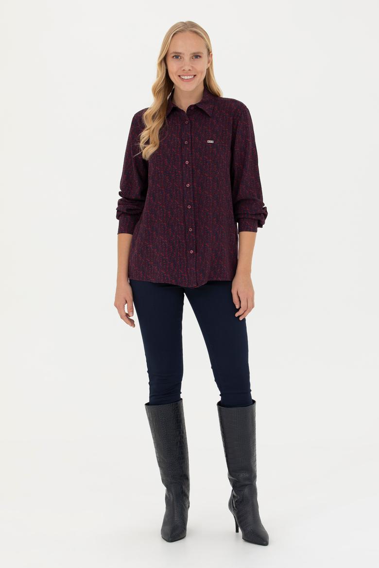 Kadın Bordo Uzun Kollu Gömlek - 50272148035