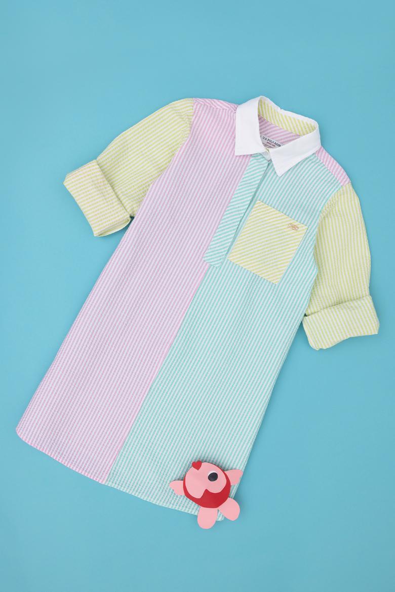 Kız Çocuk Su Yeşili Dokuma Uzun Kollu Elbise - 50282948001