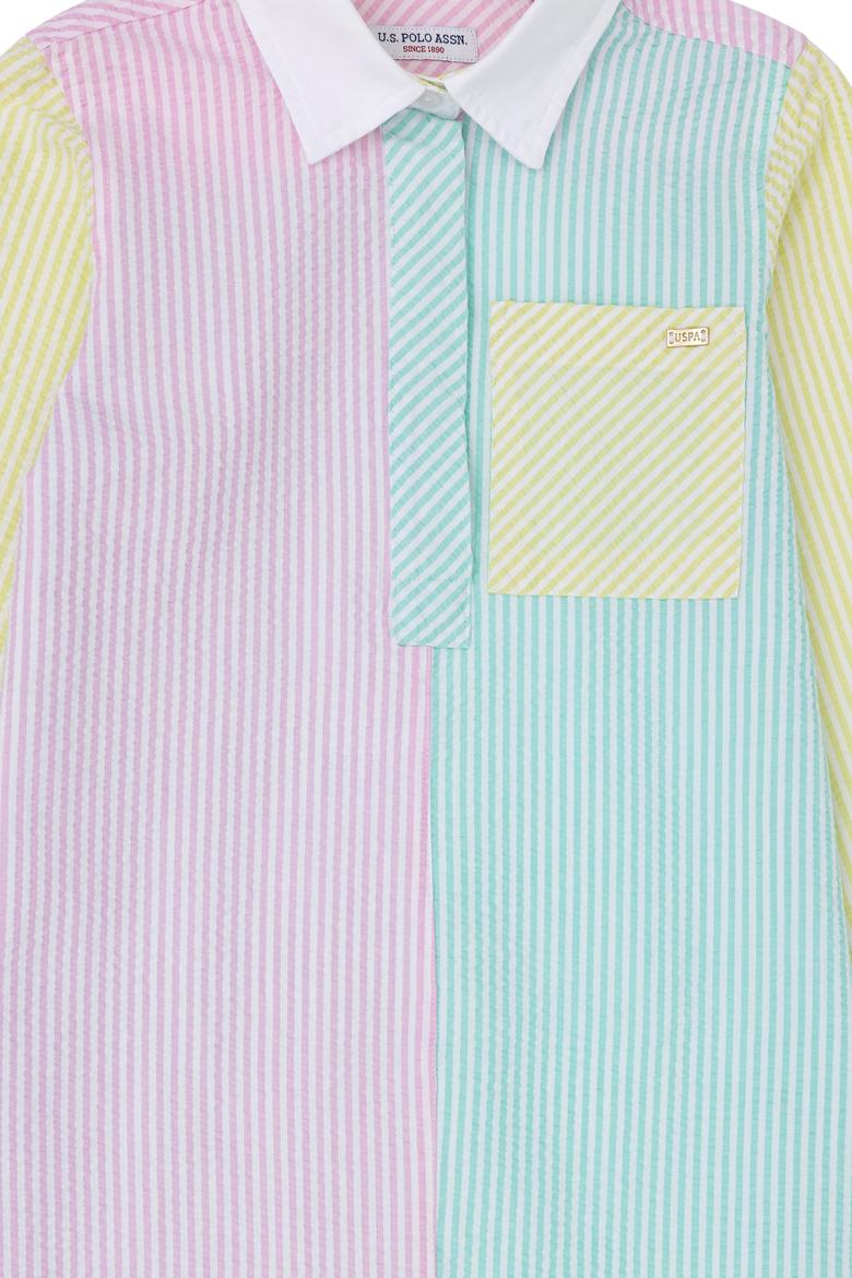 Kız Çocuk Su Yeşili Dokuma Uzun Kollu Elbise - 50282948001