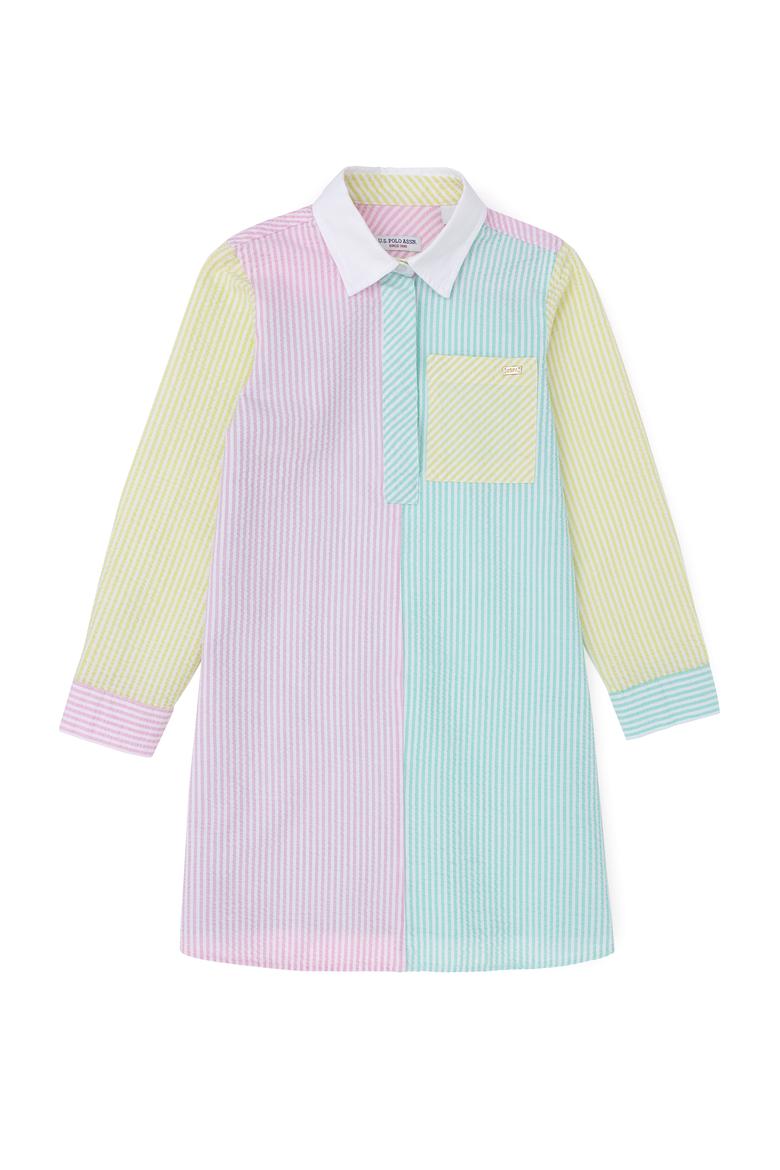 Kız Çocuk Su Yeşili Dokuma Uzun Kollu Elbise - 50282948001