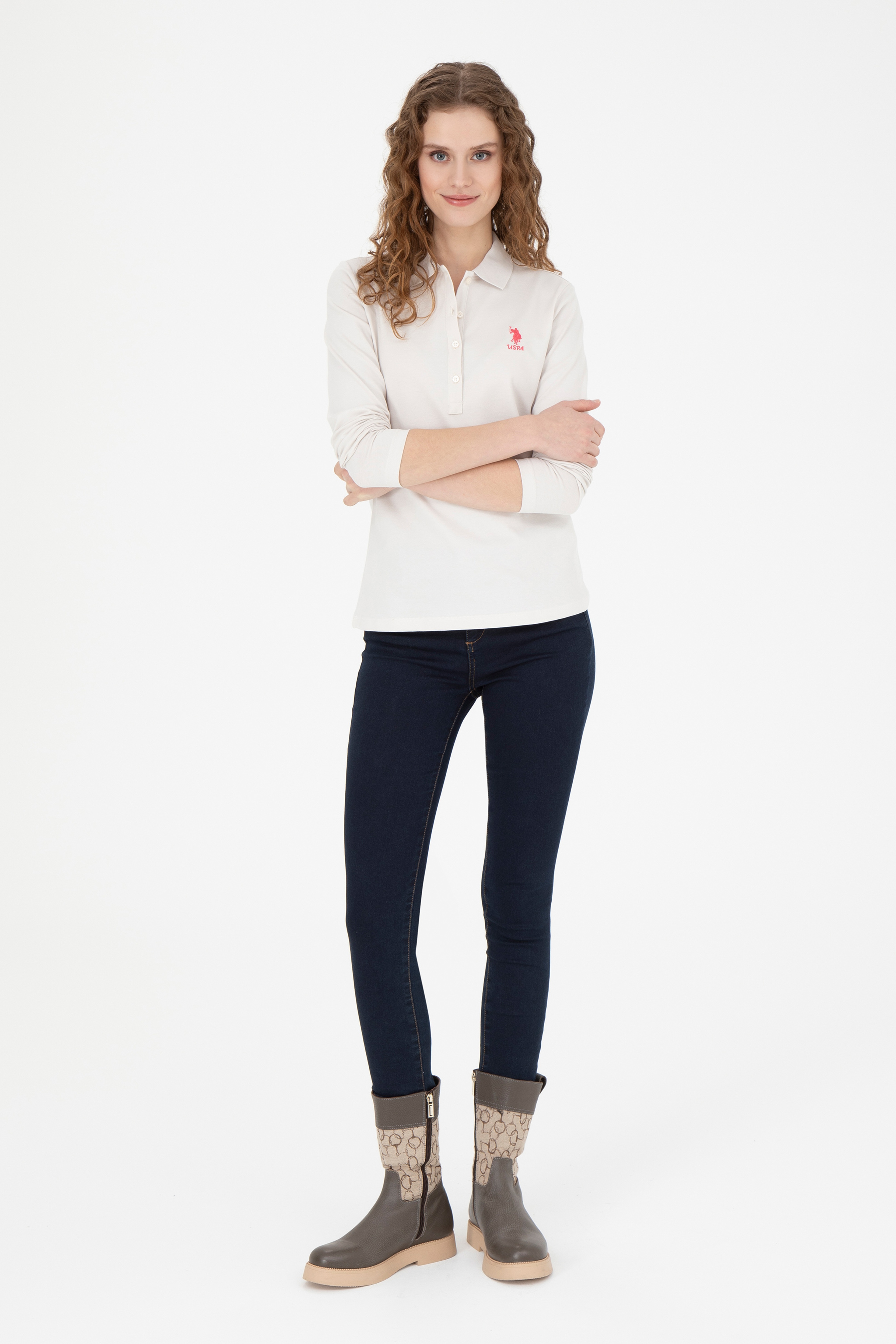Kadın Taş Basic Polo Yaka Sweatshirt - Image 4