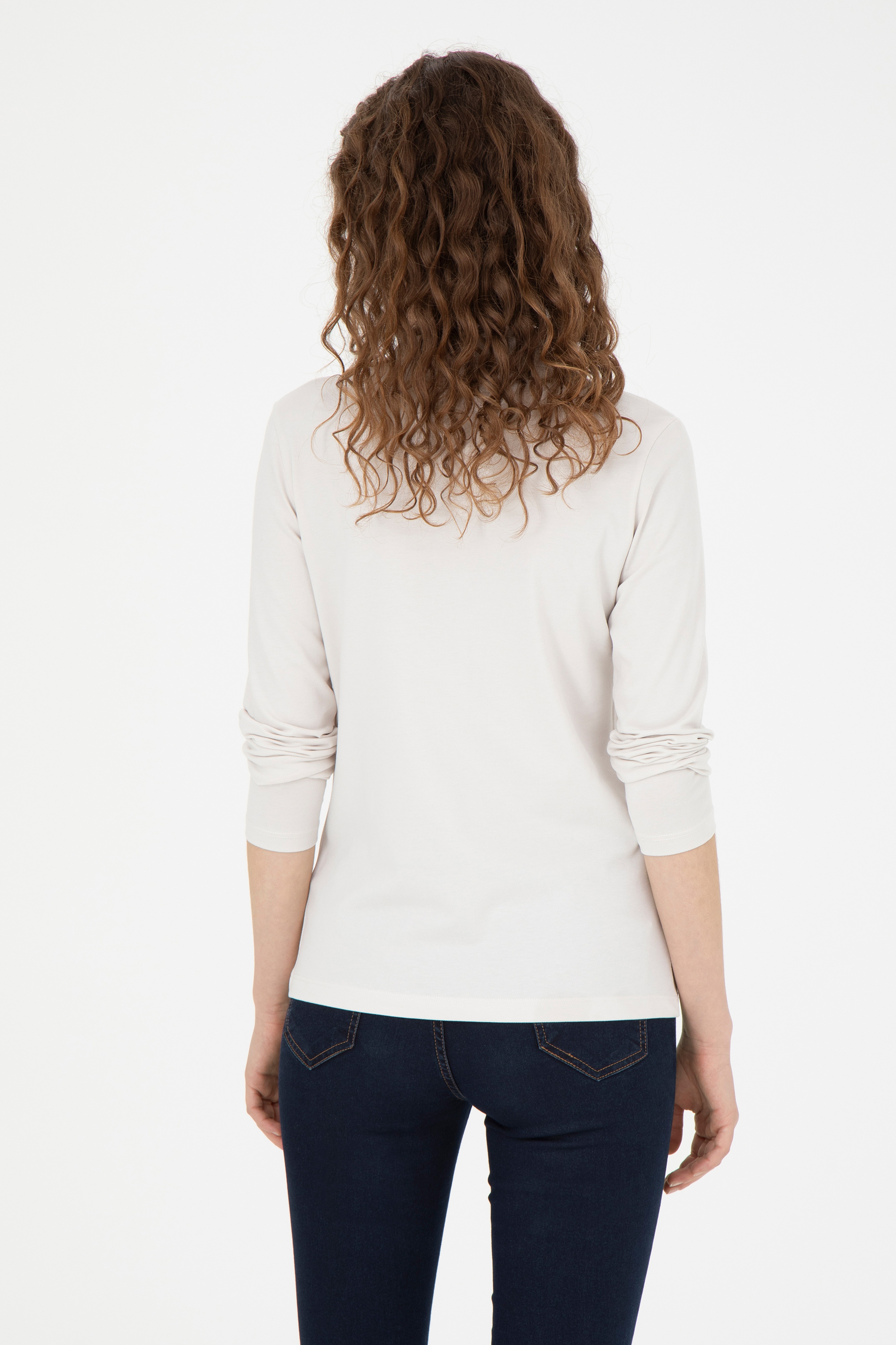 Kadın Taş Basic Polo Yaka Sweatshirt - Image 5