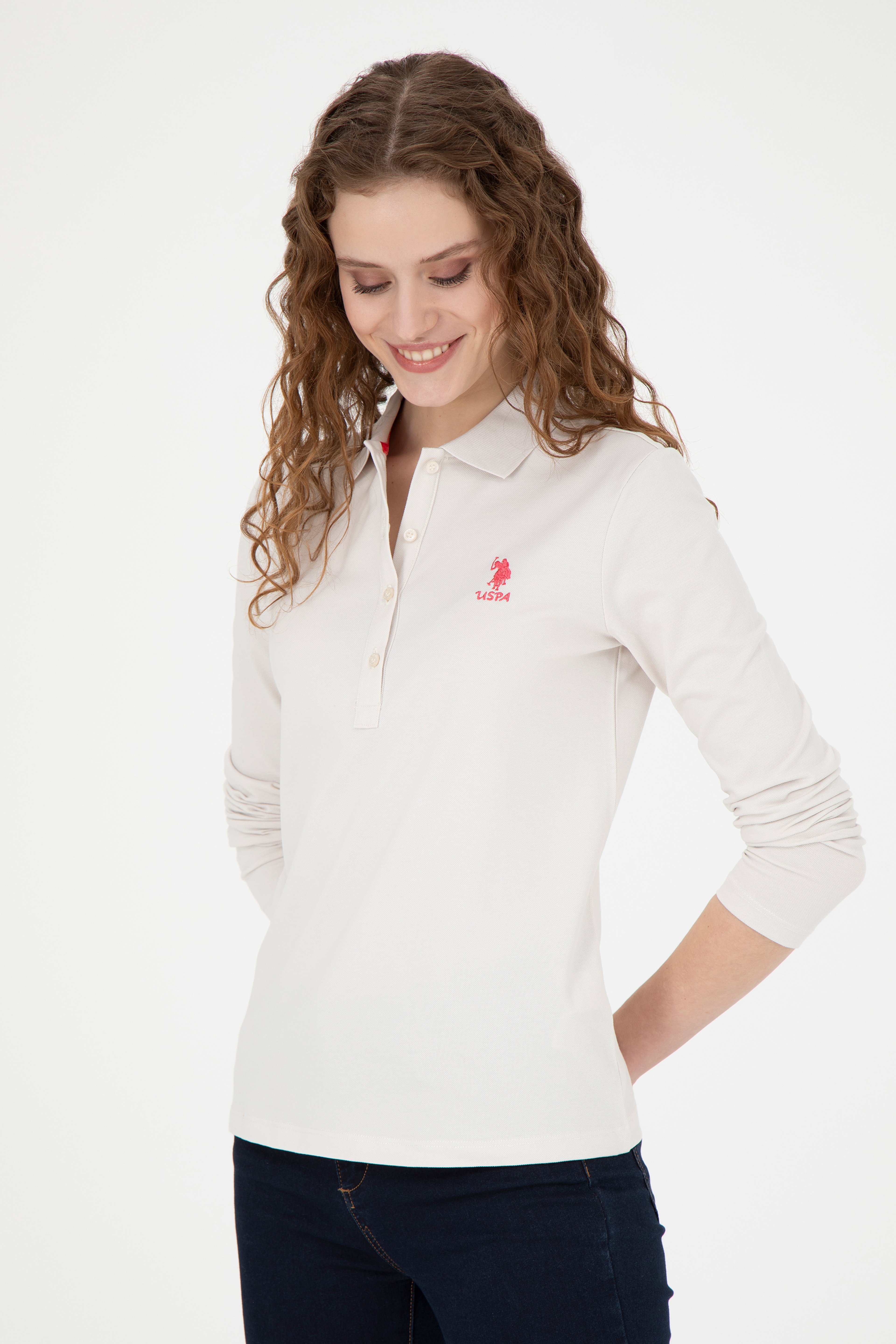 Kadın Taş Basic Polo Yaka Sweatshirt - Image 3