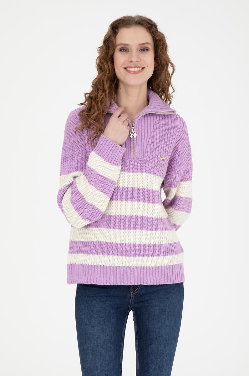 Kadın Lila V Yaka Kazak