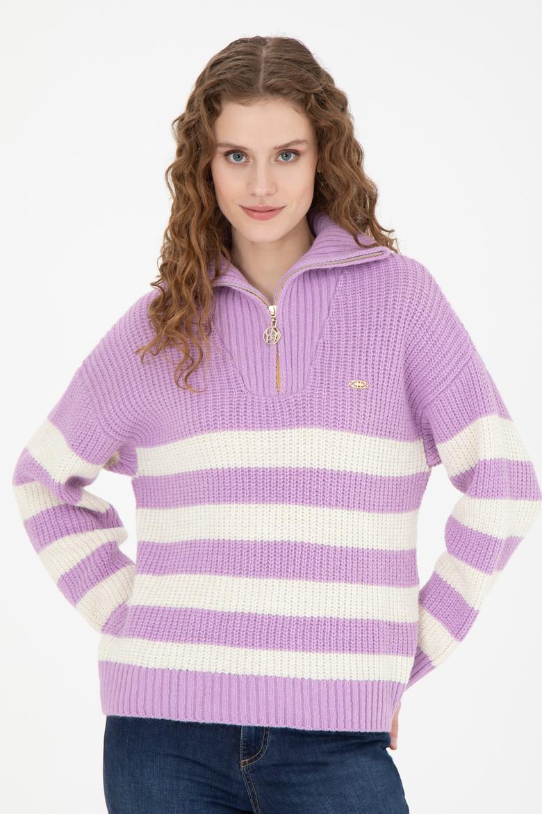 Kadın Lila V Yaka Kazak - 50277298010