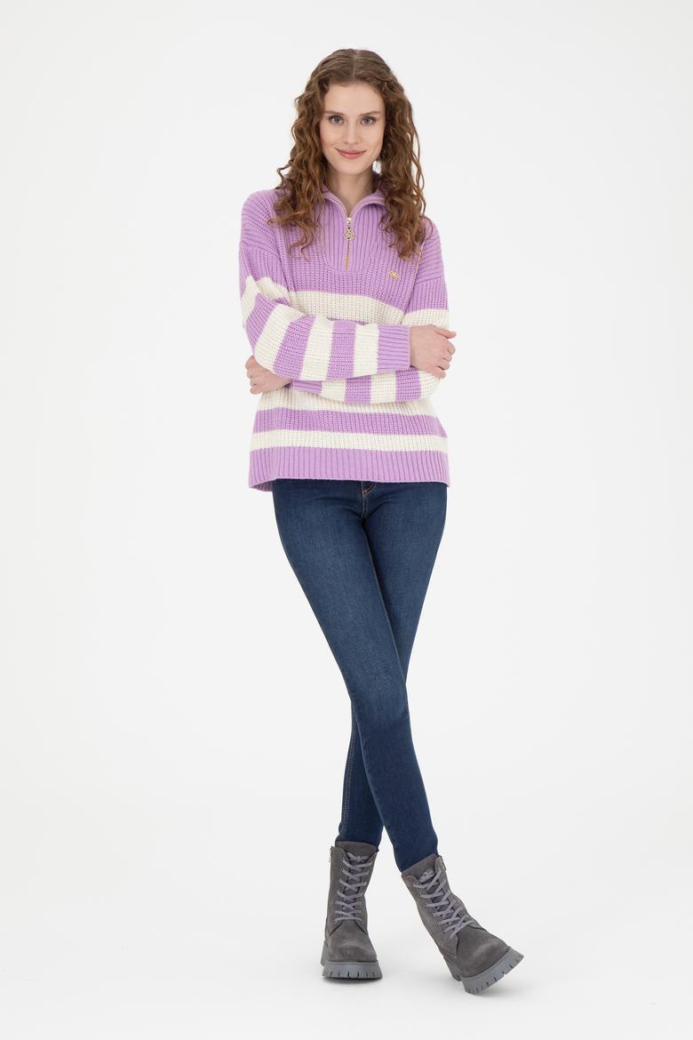 Kadın Lila V Yaka Kazak - 50277298010