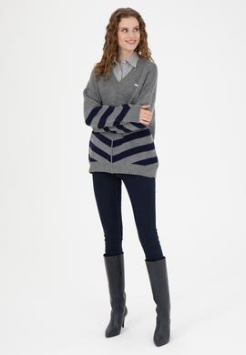 Kadın Gri Melanj V Yaka Triko Kazak - 50272041007