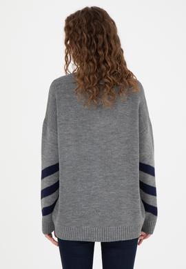 Kadın Gri Melanj V Yaka Triko Kazak - 50272041007