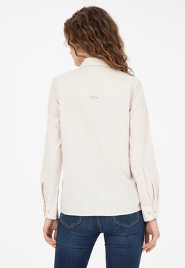 Kadın Bej Uzun Kollu Çizgili Gömlek - 50272449010