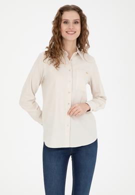 Kadın Bej Uzun Kollu Çizgili Gömlek - 50272449010